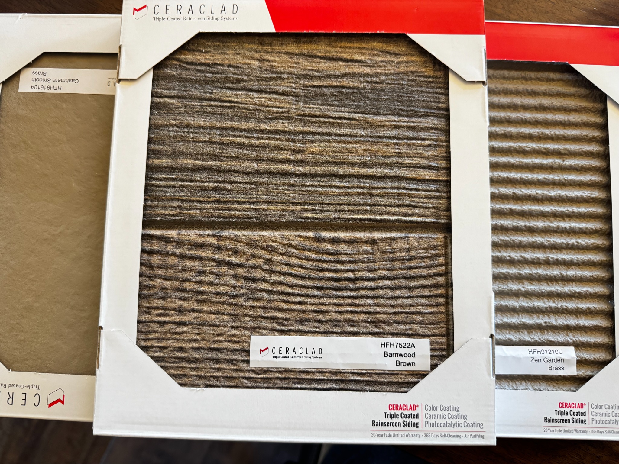 Layered exterior material samples