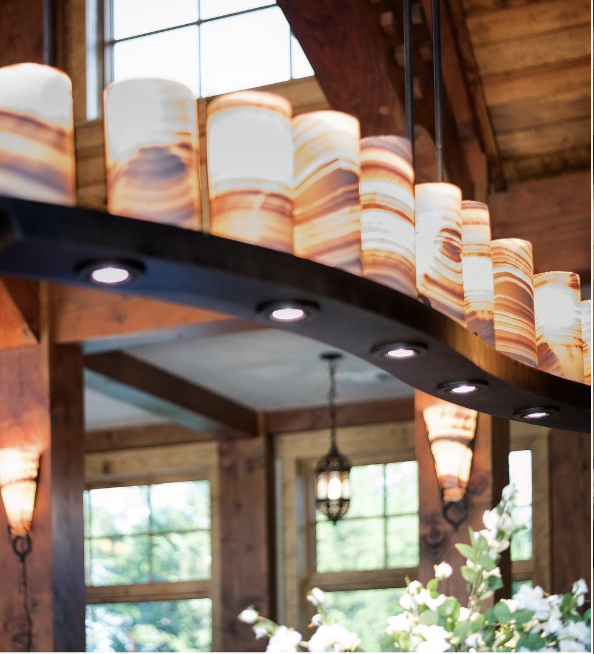 Close view of a custom glowing stone light fixture