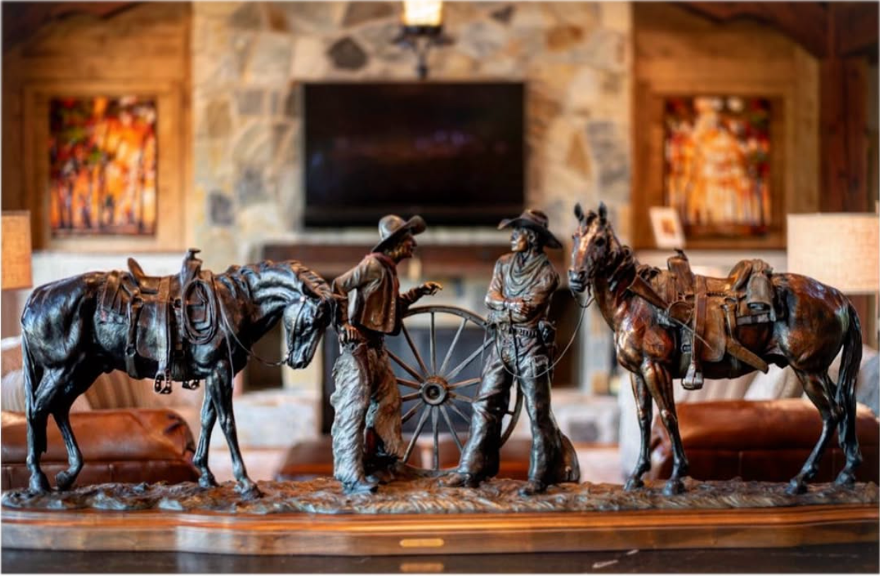 Western bronze sculpture displayed in the great room